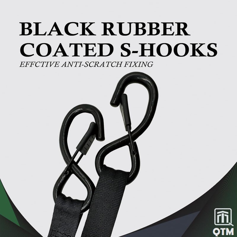 QTM 4 Pack Retractable Ratchet Straps, 1" x10' with Soft Loops, Heavy Duty, 2,000lbs Breaking Strength, with Storage Bag, Best for Cargo, Truck, Bicycle, Motorcycle (Black-4pack, 1" x10') - Image 3